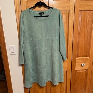 Soft green faux suede dress from JOH. SZ L. Long sleeves Aline shape kne…